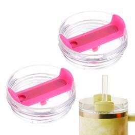 Unique Bargains - 2pcs 40oz Travel Tumbler Lid Replacement for Stanley Cup, Spill Proof Splash Resistant (Transparent) - Rose Red/Red