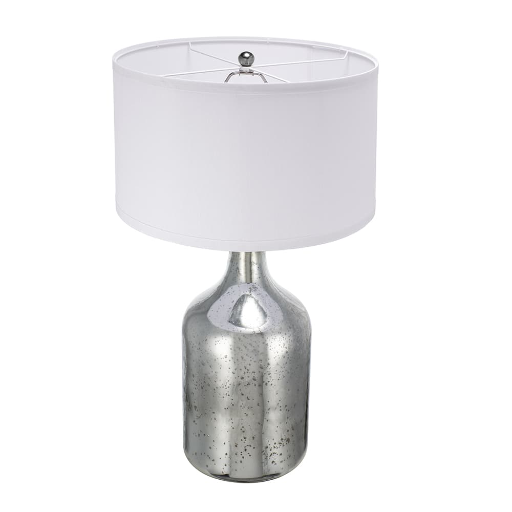 Left. Luckbyte - 18x32.2 Inch Silver Round Table Lamp With White Fabric Shade Assembly Required.