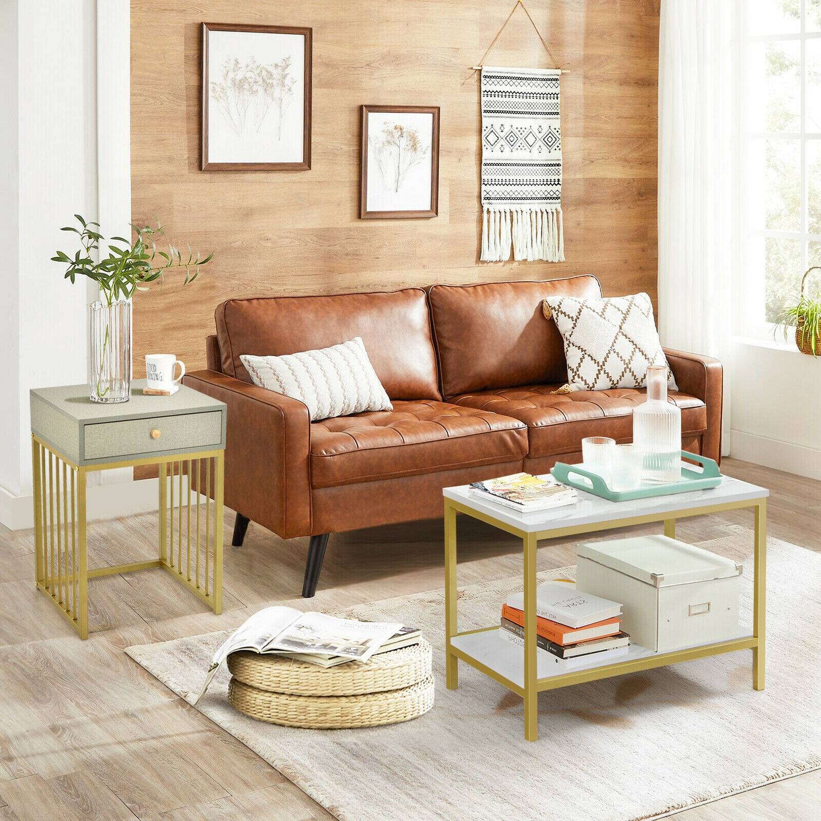 Alt View 8. Ecooso - 2 Pieces Modern Nesting Coffee Table Set with Drawer and Shelf - White.