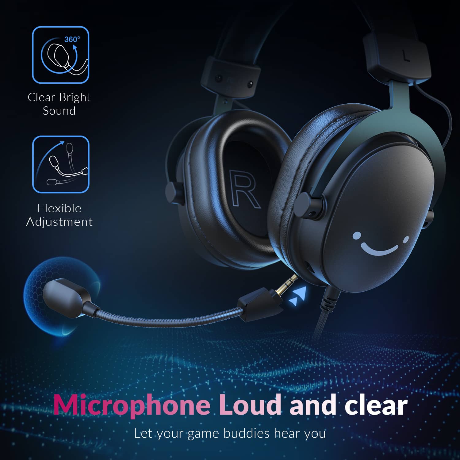 "360 Clear Bright Sound Flexible Adjustment R Microphone Loud and Clear: Let your game buddies hear you."