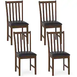 Costway - Modern Dining Chairs Set of 4 with Rubber Wood Frame, Slat Tilt Backrest - Brown+Black