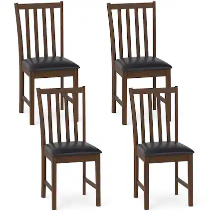 Front. Costway - Costway Modern Dining Chairs Set of 4 with Rubber Wood Frame, Slat Tilt Backrest - Brown+Black.