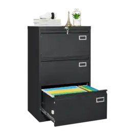 Ecooso - 3 Drawer Lateral File Cabinet, Metal Office File Cabinet with Lock, Wide Storage Organizer for A4 Letter Legal Files - Black