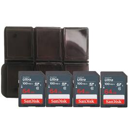 4x SanDisk 64GB Ultra SDXC UHS I Memory Card with Memory Card Holder