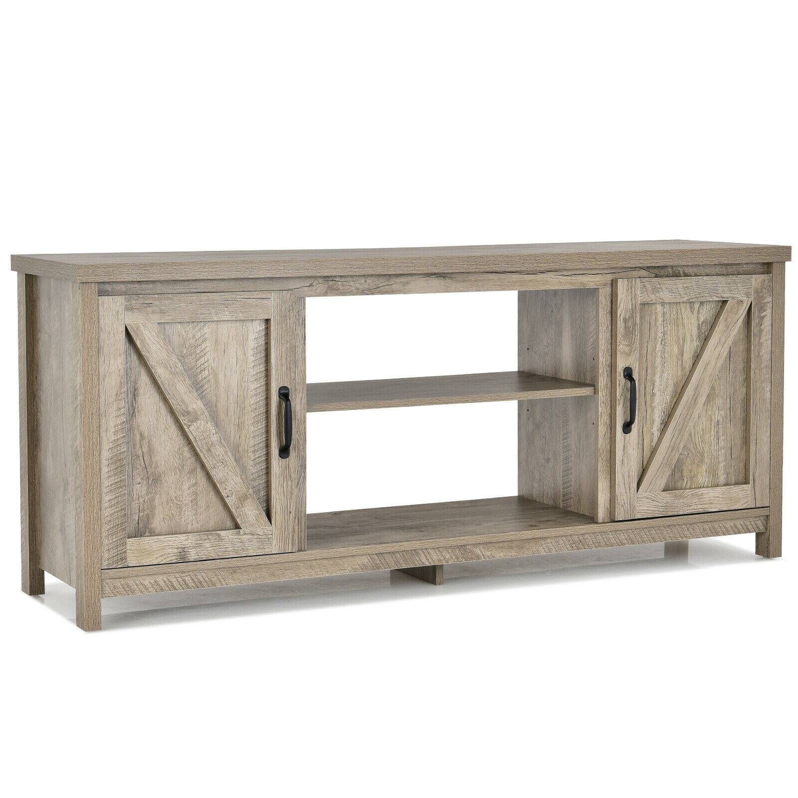 Alt View 7. Ecooso - 59 Inch Barn Door TV Stand Console Table with Storage Cabinet for TVs up to 65 Inch - Natural.