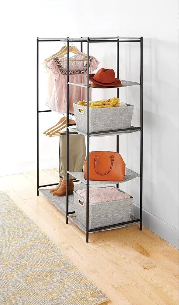 Angle. Whitmor - Whitmor Double Rod Closet with Shelves - Matte Black.