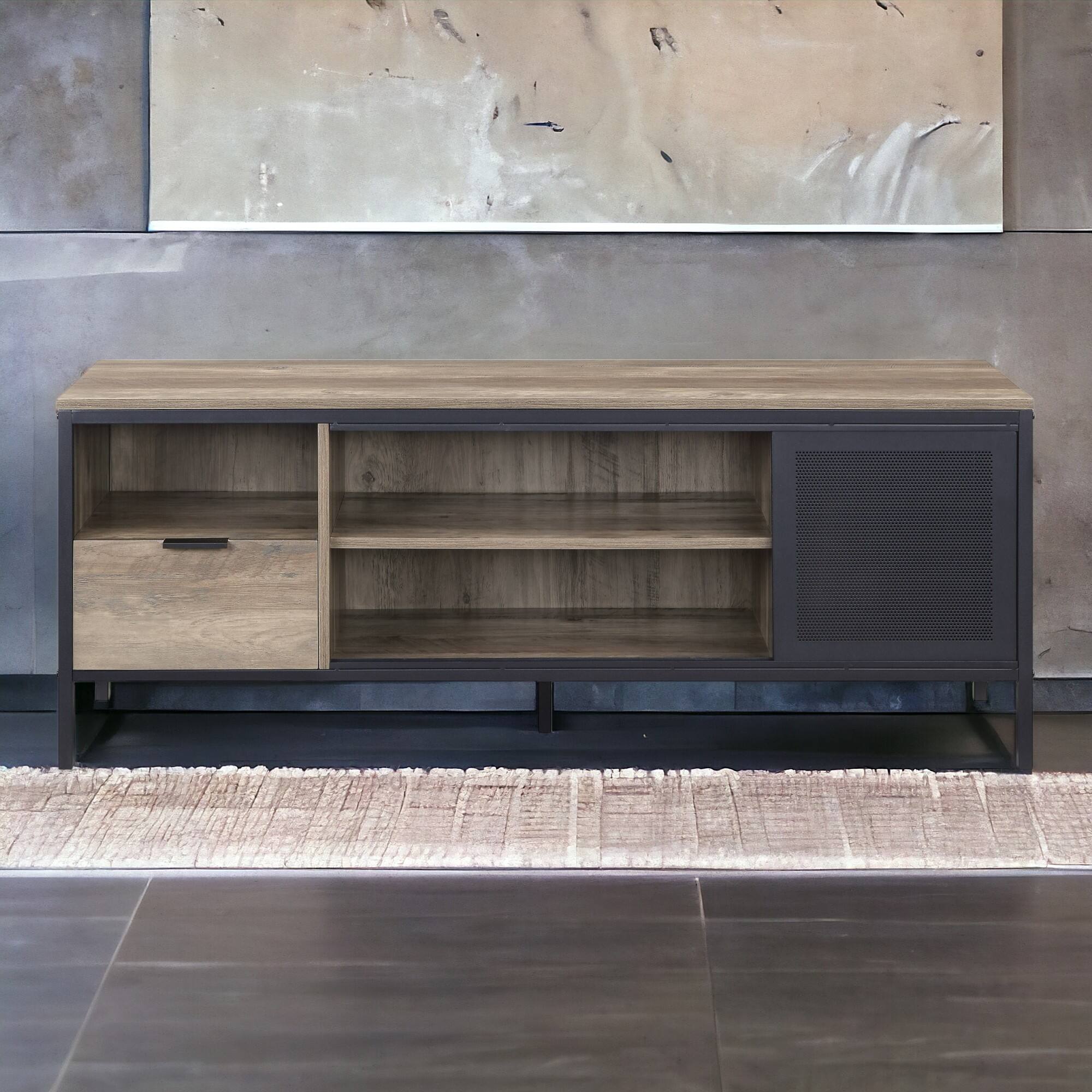 Angle. APRILSOUL - Nantan Rustic Oak and Black Finish TV Stand - Oak.