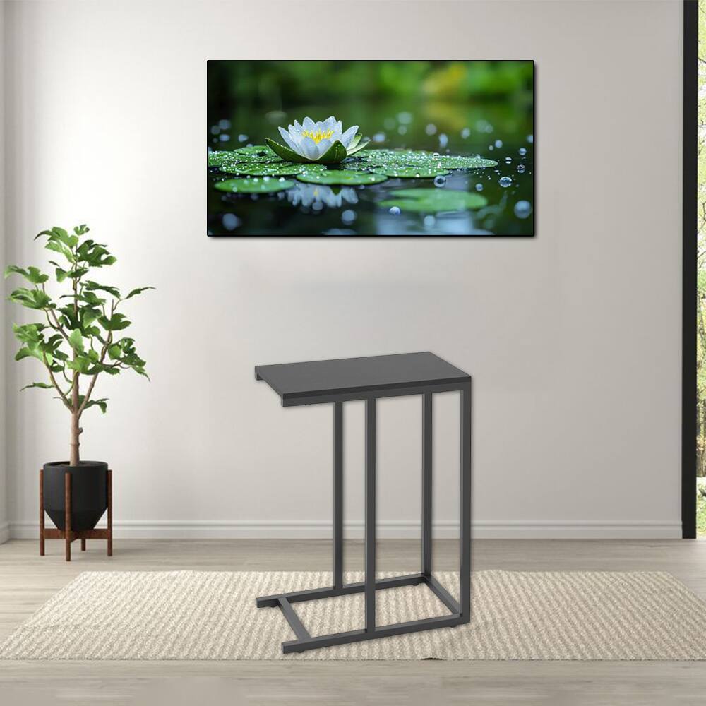 Front. Hivvago - C-Shaped Sofa Side Table with Sliding Base for Laptop, Coffee, and Snacks - Black.