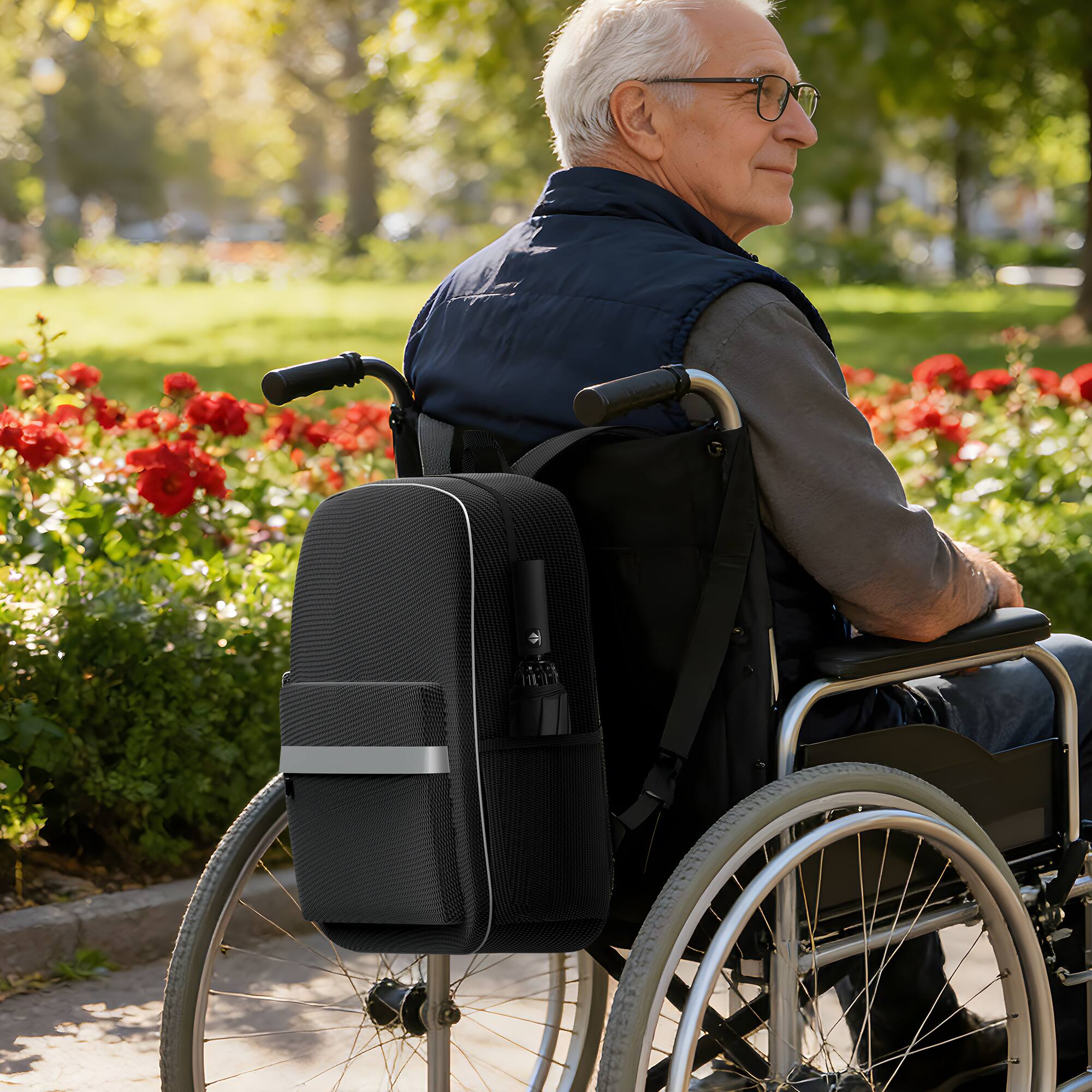 Alt View 5. KERDOM - Mobility Electric Wheelchair Universal Accessory - Back Pack Multi Organizer Storage Bag Large Pouch, For Most Models - Black.