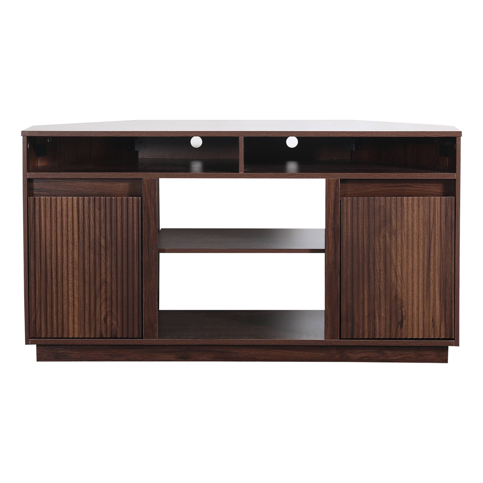Alt View 2. Ihomeadore - 47" Farmhouse Fluted Corner TV Stand, Media Console with Storage Shelves and Cable Management for TVs Up To 55" - Dark brown.