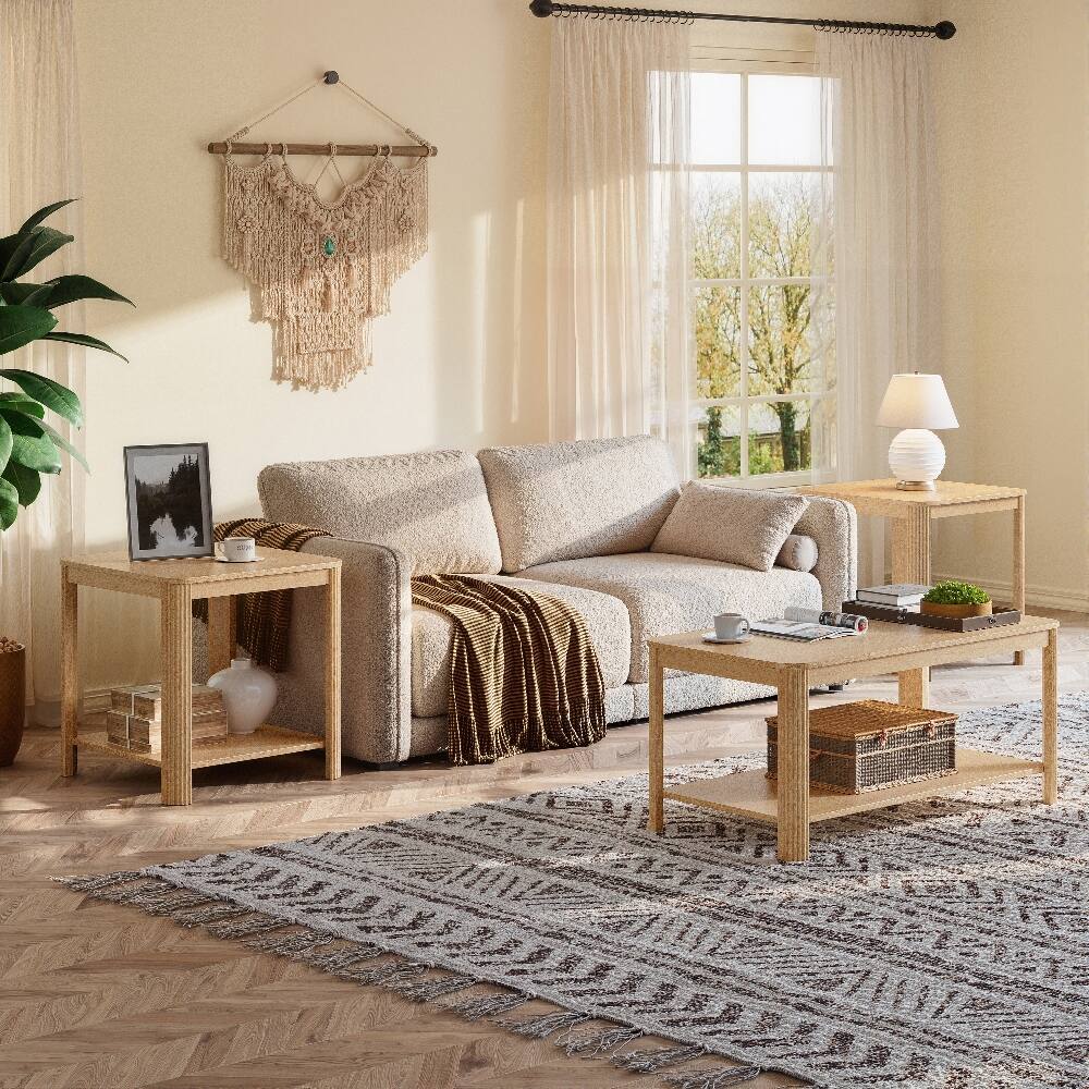 Alt View 1. Loheer - Loheer End Tables Set of 2 Square Nightstand Boho Side Table - Oak.