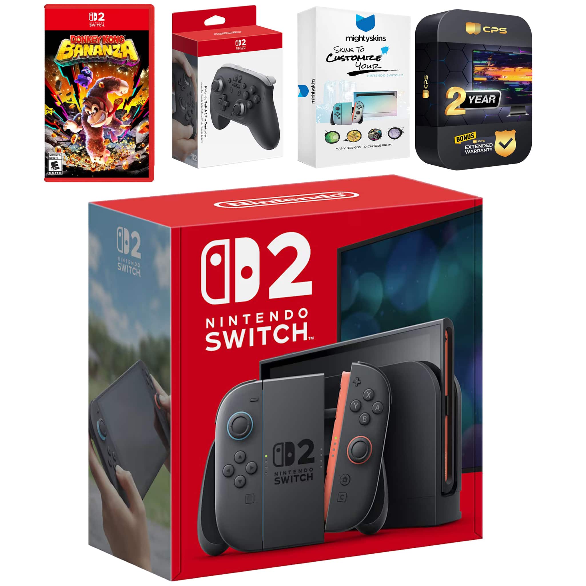 Switch 2 Console with Donkey Kong Bonanza, Pro Controller, MightySkins Code and 2 CPS Year Extended Warranty - Nintendo Switch 2