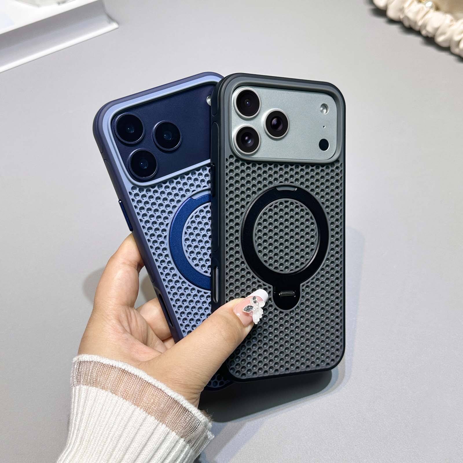 Alt View 2. Dteck - Magnetic Case for Apple iPhone 17 Pro Max with Integrated Ring Stand, Cooling Shockproof Slim Rugged Protective Cover - Darkblue.