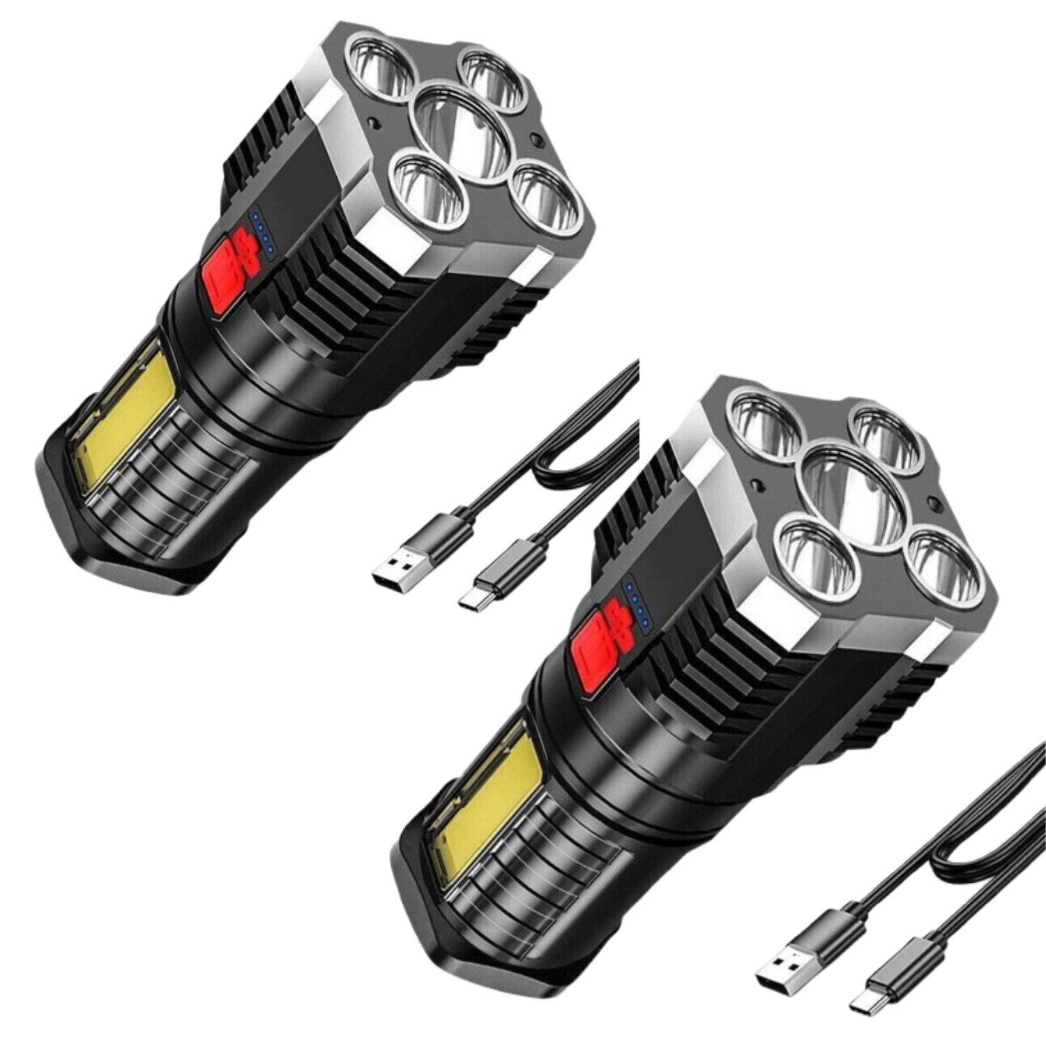 Front. Home Collection - 2 Pack Super Bright USB Rechargeable LED Flashlight – Tactical Torch for Camping, Hiking, and Outdoor Use.