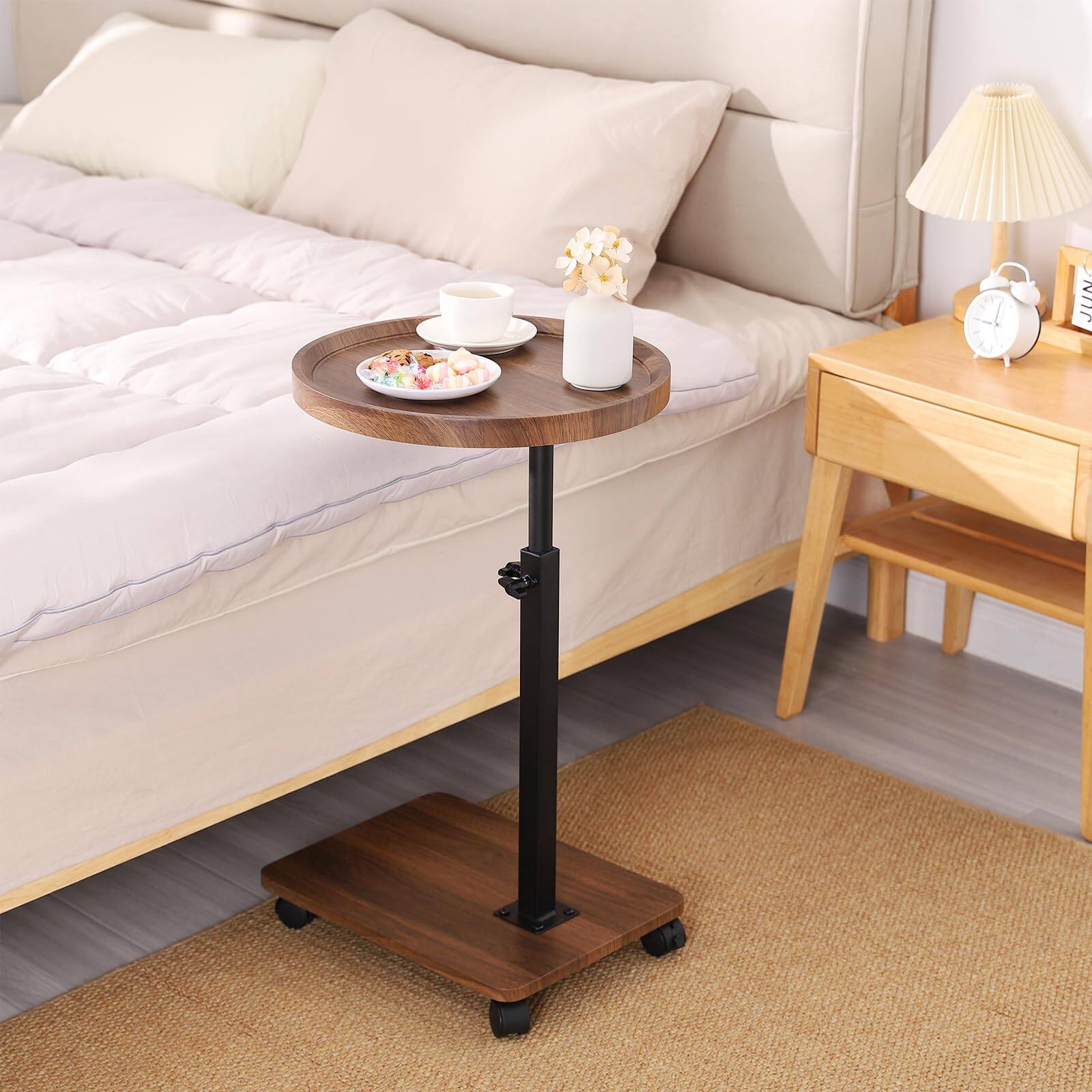 Alt View 4. Fabibe - Adjustable C Table End Side With Wheels 360° Rotatable (20.7-34.9inches) Height For Sofa/bed/bathtub Walnut - Φ15.7.
