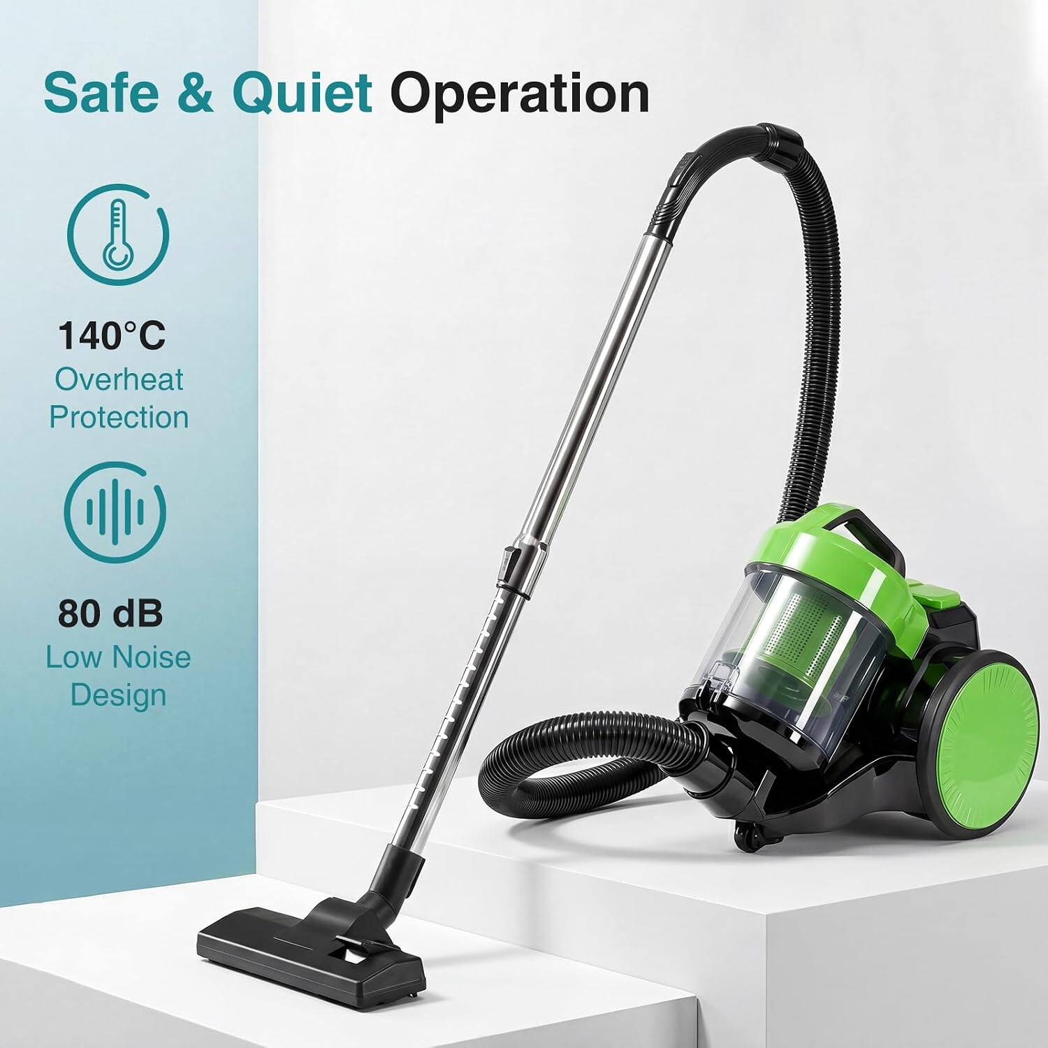 Safe & Quiet Operation  
140°C Overheat Protection  
80 dB Low Noise Design