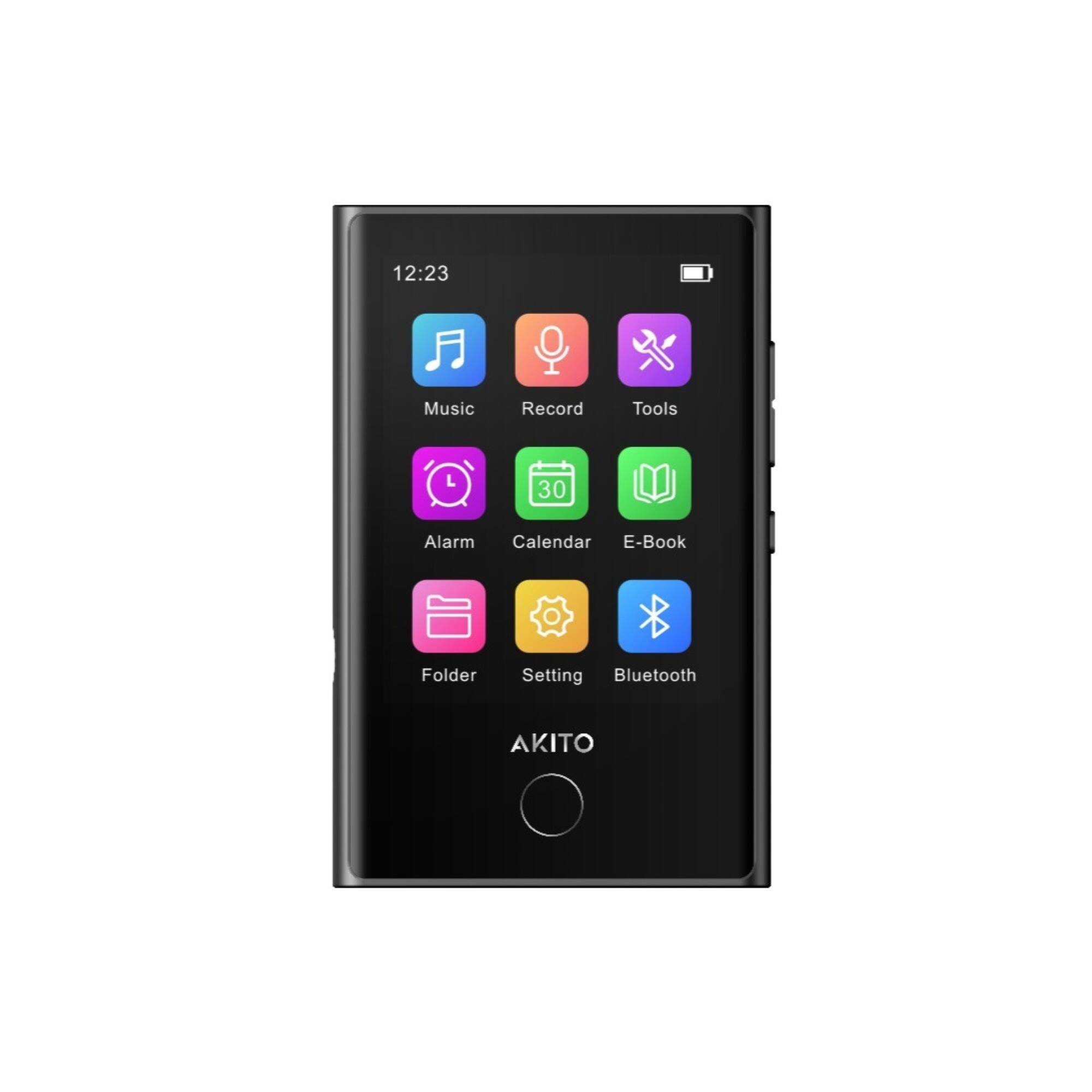 12:23 Music Record Tools  
Alarm Calendar E-Book  
Folder Setting Bluetooth  
AKITO