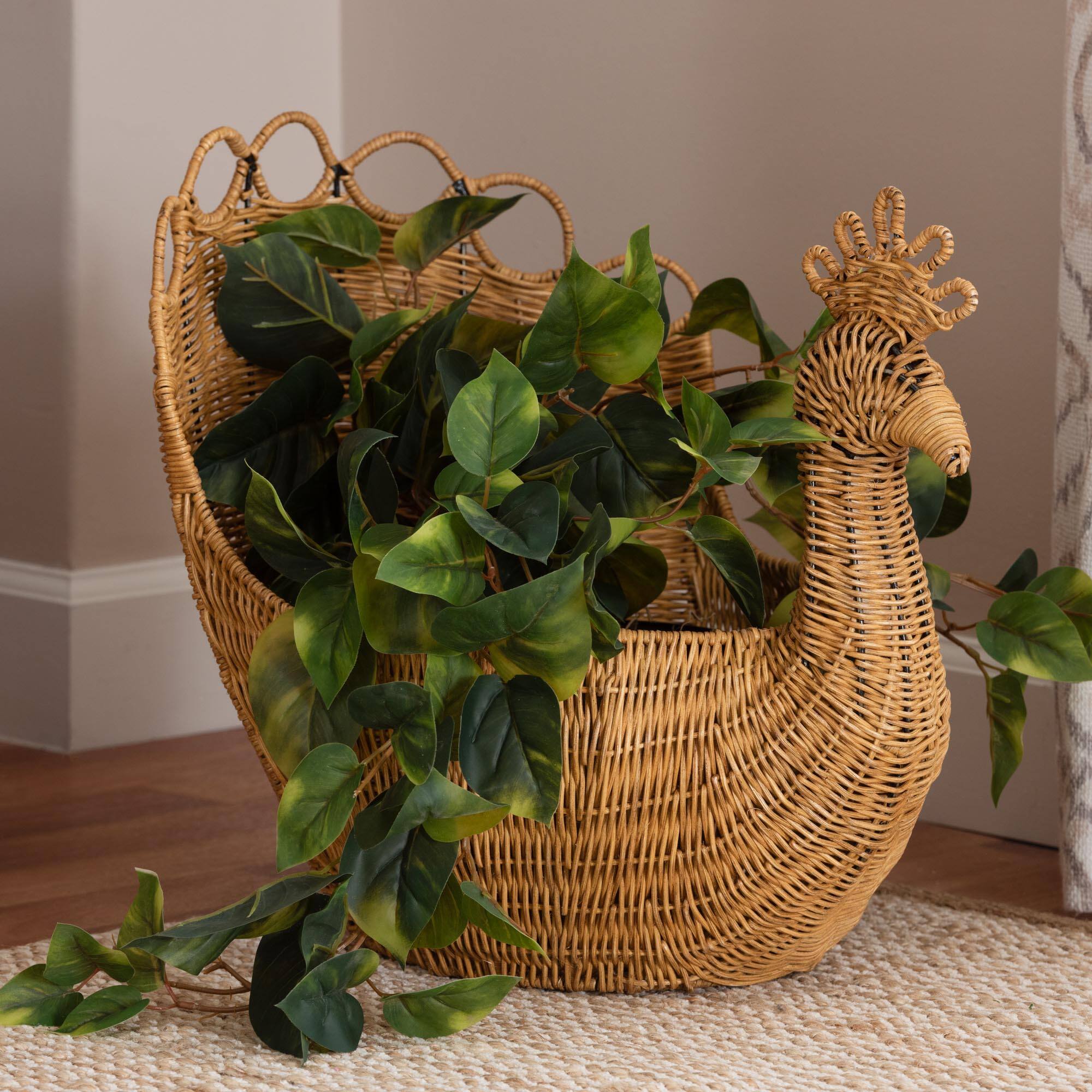 Alt View 2. bali & pari - Florabel Natural Rattan Peacock Basket - Handwoven Wicker Storage Solution - Light Honey.