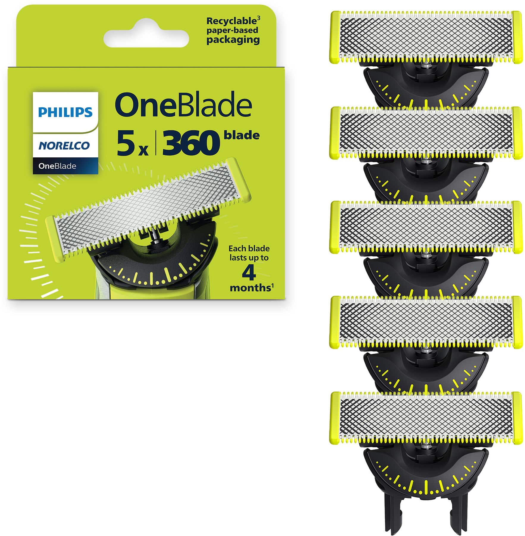 Philips Norelco - OneBlade 360 Blade Replacement Blades - Black - Front_Zoom