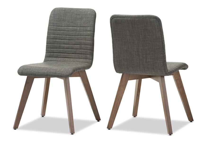 Angle. Baxton Studio - Sugar Scandinavian Style Dark Fabric Upholstered Walnut Wood Finishing Dining Chair - Dark Grey.