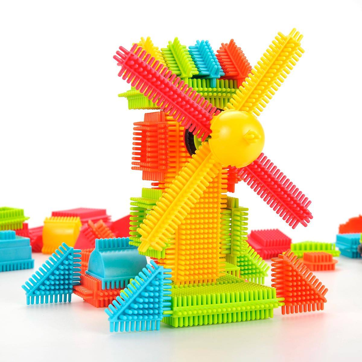 Alt View 2. JuzToys - 112pcs STEM Soft Building Blocks – Bristle Shape Colorful Take Apart Toy, Learning and Educational Toys for Kids - Multicolored.