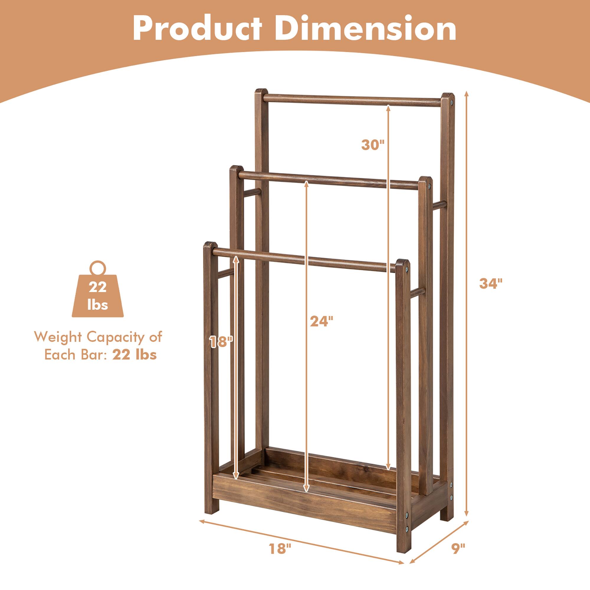 Product Dimension  
Weight Capacity of Each Bar: 22 lbs  
30" x 24" x 34" x 18" x 9"