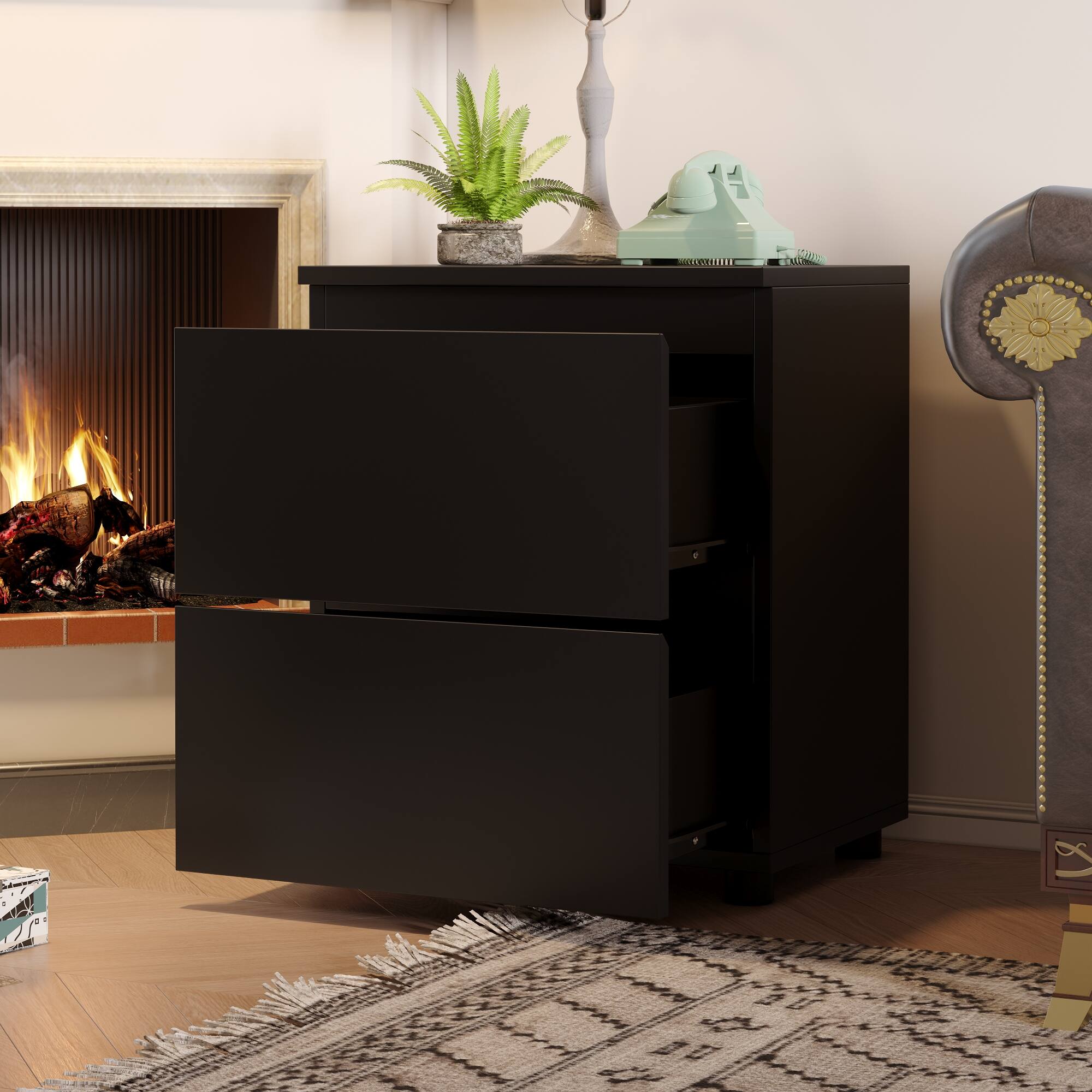 Alt View 6. FUFU&GAGA - FUFU&GAGA 2 - Drawer Nightstand: Minimalist Bedroom Storage Solution - Black.