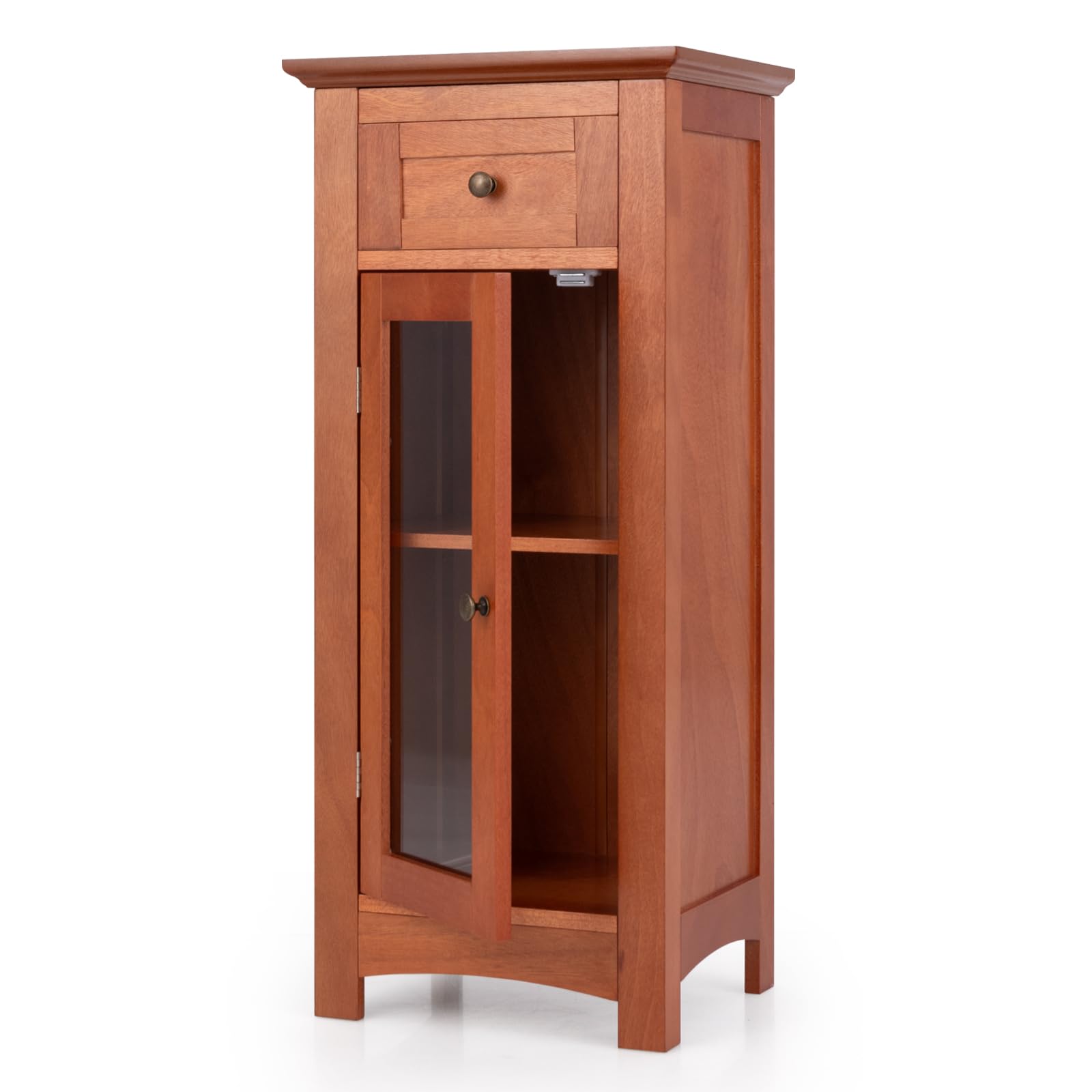 Front. Ecooso - Freestanding Bathroom Storage Cabinet with Single Glass Door Organizer - Brown.