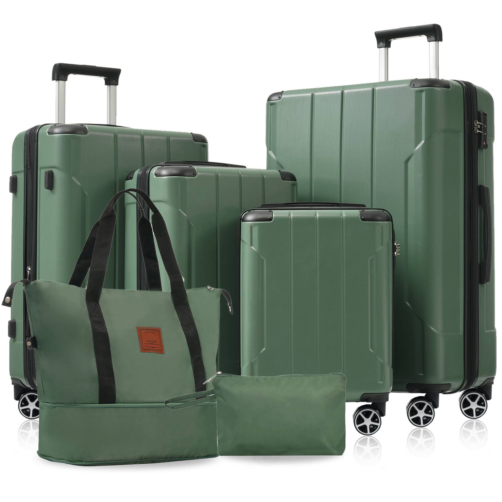 Angle. LOVMOR - Lovmor 6-Piece Hardshell Luggage Set  TSA  Dual Wheels  Expandable  Green - Green.