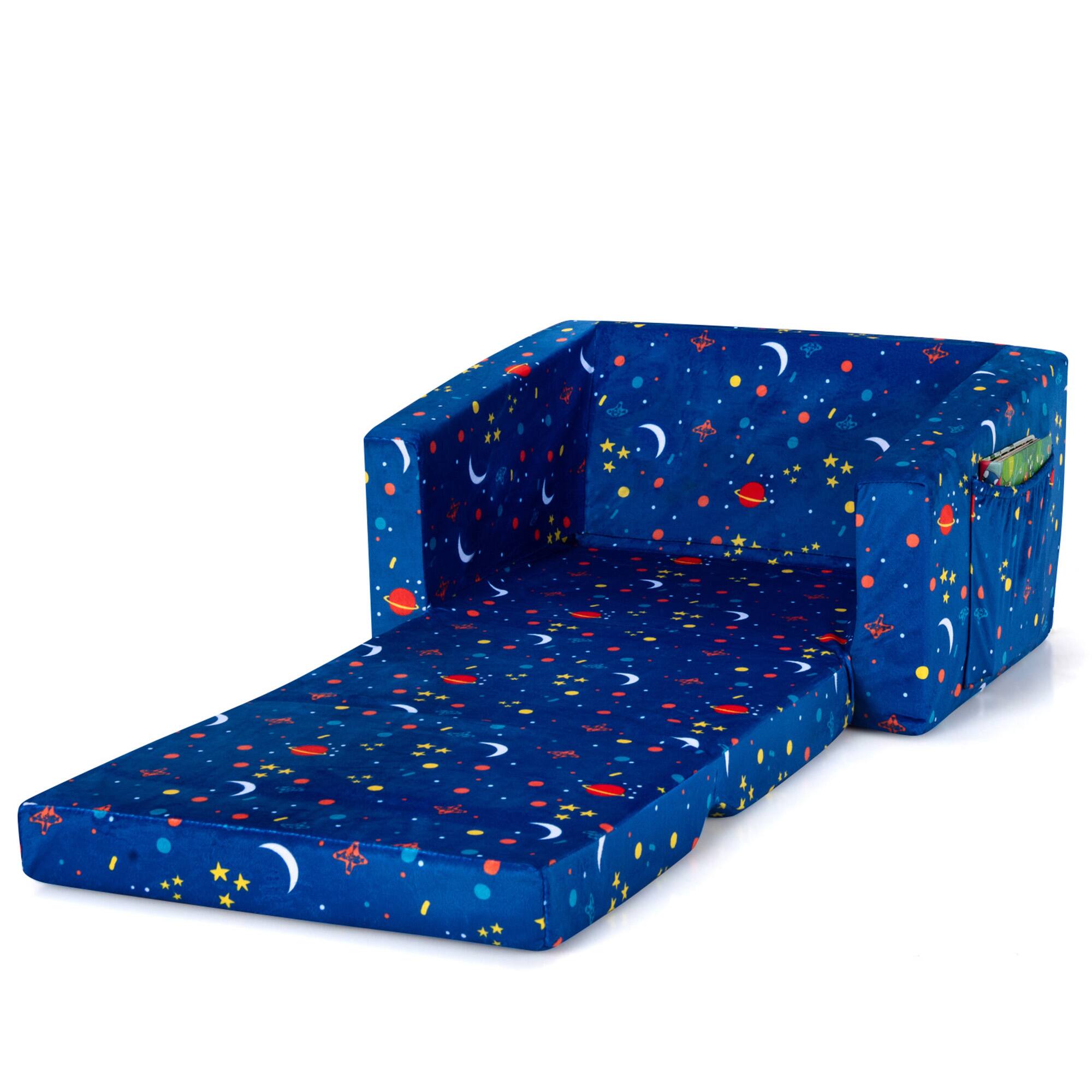Alt View 4. Gymax - Gymax Kids 2 in 1 Convertible Sofa Children Flip-out Chair Lounger Couch Sleeper - Blue.