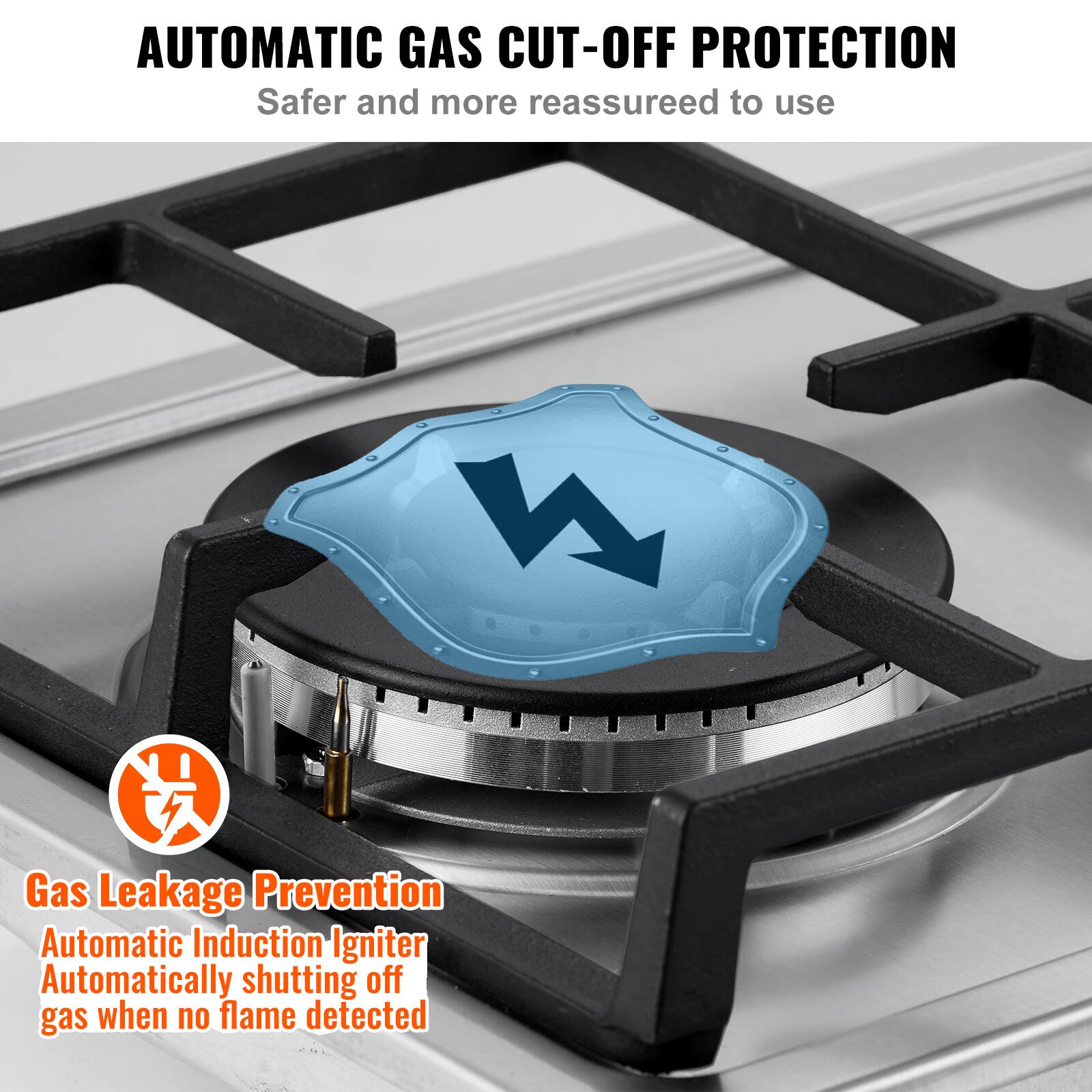 AUTOMATIC GAS CUT-OFF PROTECTION  
Safer and more reassuring to use  

Gas Leakage Prevention  
Automatic Induction Igniter  
Automatically shutting off gas when no flame detected