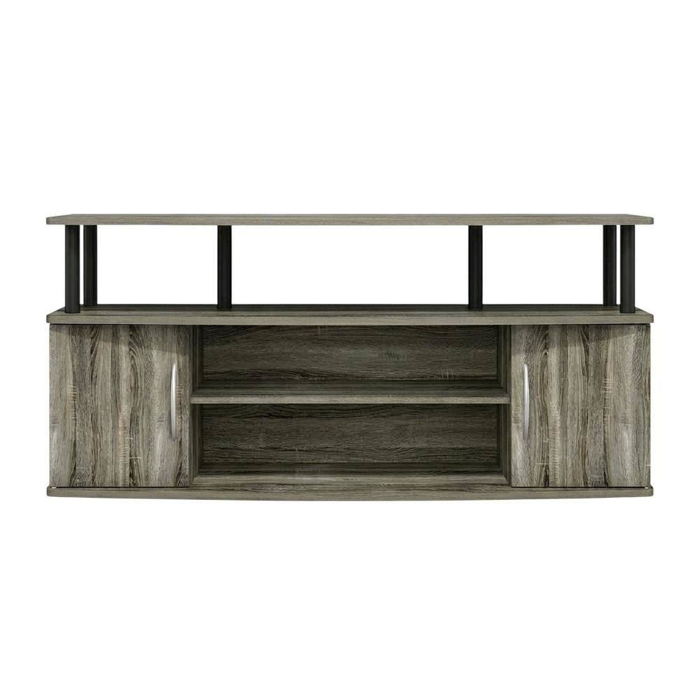 Angle. FurniFact - Gray oak entertainment center for up to 55-inch TVs with spacious storage - Grey Oak/Black.