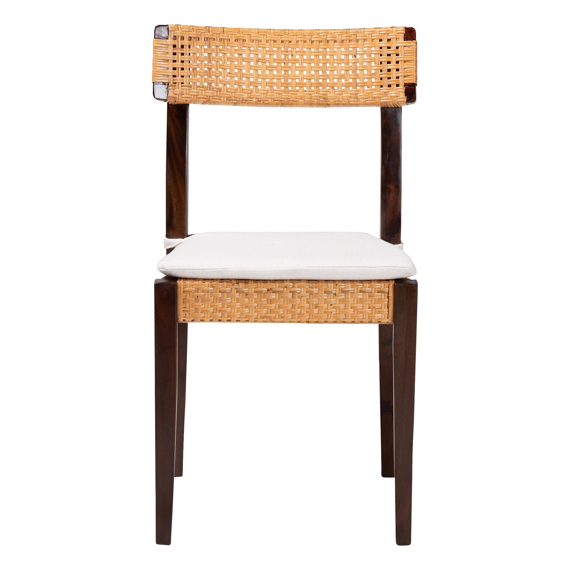 Angle. bali & pari - Zaila Bohemian Rattan and Wood Dining Chair - Honey/White/Dark Brown.