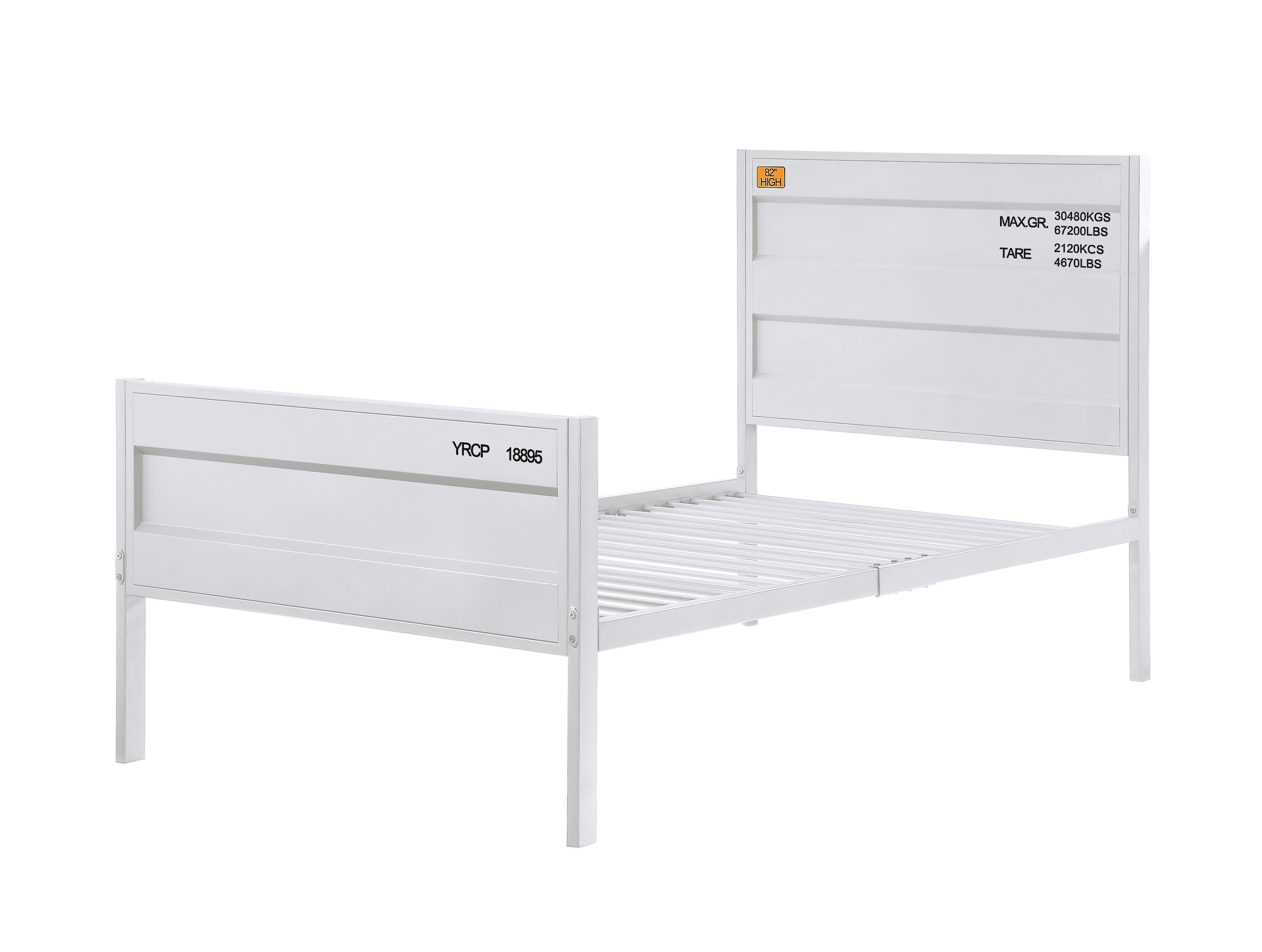 Manhattan Lane - Industrial Style Metal Twin Size Bed with Straight Leg Support, White - White