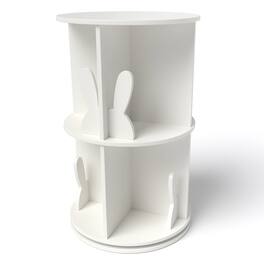 Pefilos - 2 Tier Freestanding Kids Rotating Bookshelf Storage Rack with Bunny Baffles, Storage Bookshelf - White