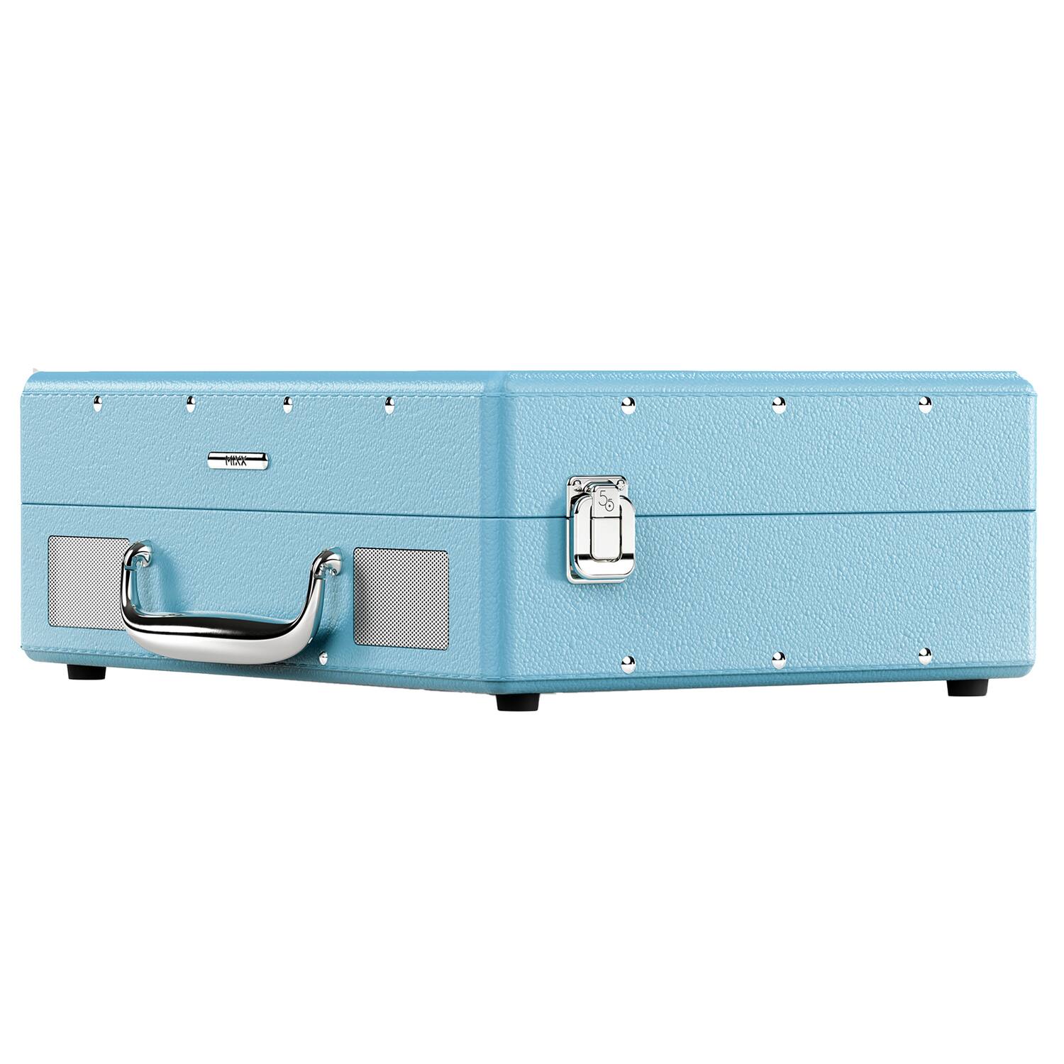 Back. Mixx - 5-Watt Revival 55 3-Speed Belt-Drive Manual Suitcase Record Player, Built-in Speakers, Bluetooth, Aux, 45-RPM Adapter - Blue.