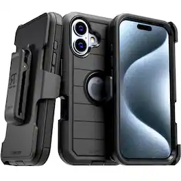 RomeTech - Defender Case for iPhone 16 Plus with Belt Clip, Kickstand, Dual-Layer - Black