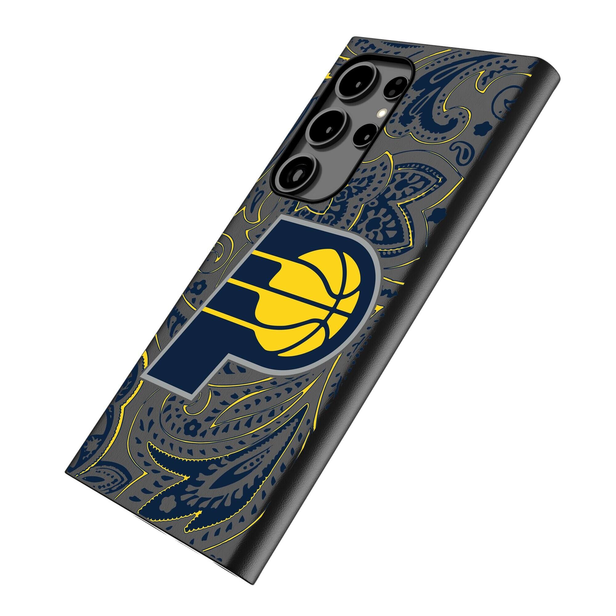 Alt View 1. Keyscaper - Indiana Pacers Paisley Galaxy Magnetic Bump Case - S24 Ultra - Black.