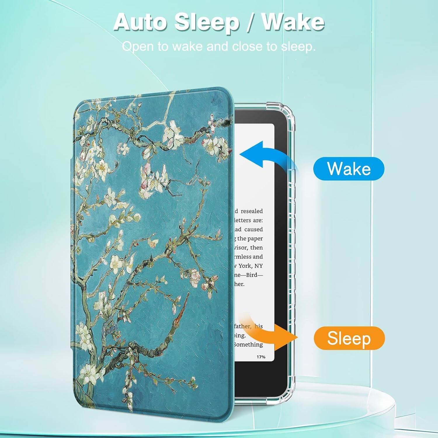 Auto Sleep / Wake  
Open to wake and close to sleep.

Wake

d resealed letters are: ad caused g the paper isor, then mless and / York, NY ne-Bird- her.

father, his ing. Something 17%

Sleep