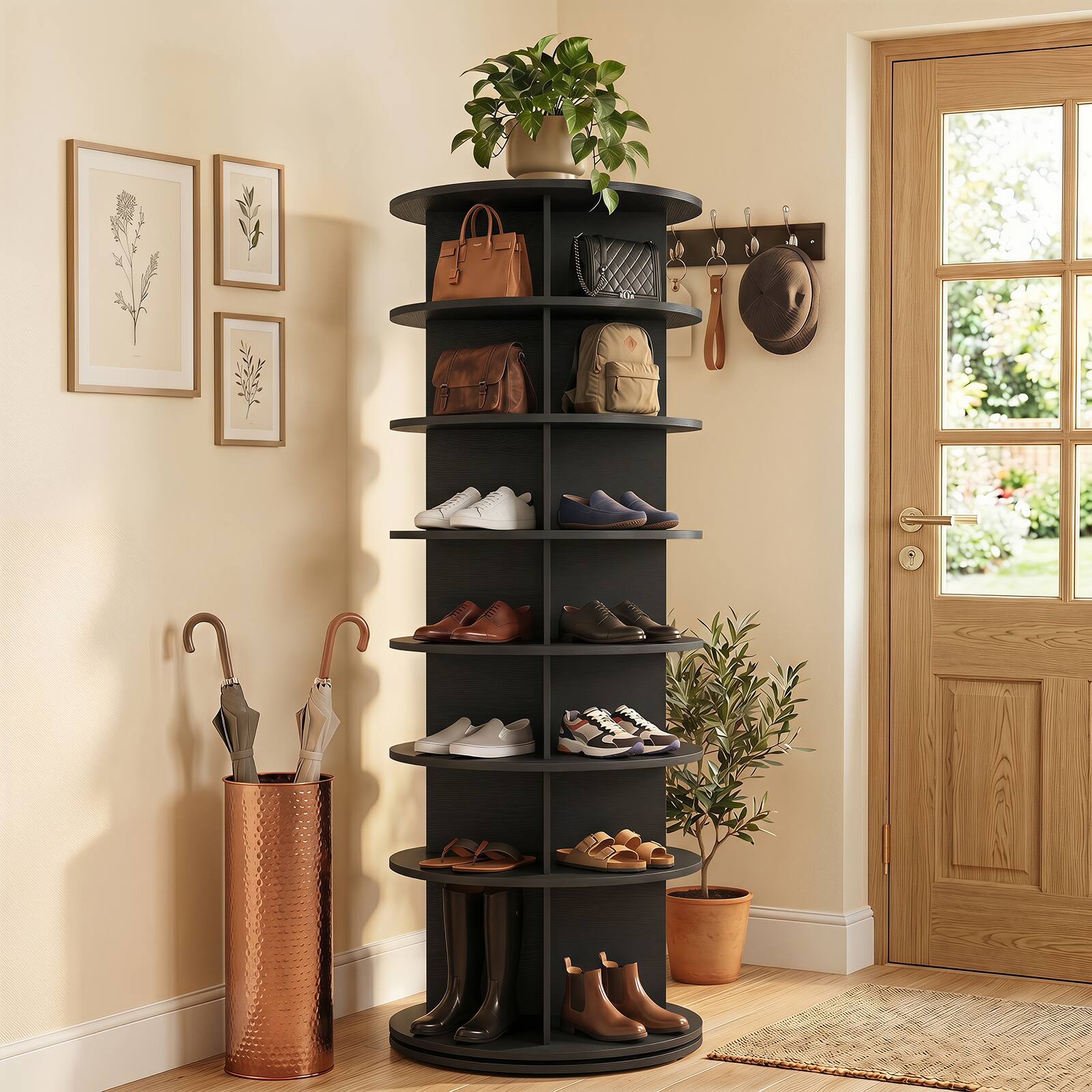 Alt View 4. Costway - Costway 7-Tier Rotating Shoe Rack Tower with 4 Cubes Per Shelf for Hats, Bags & Books - Black.