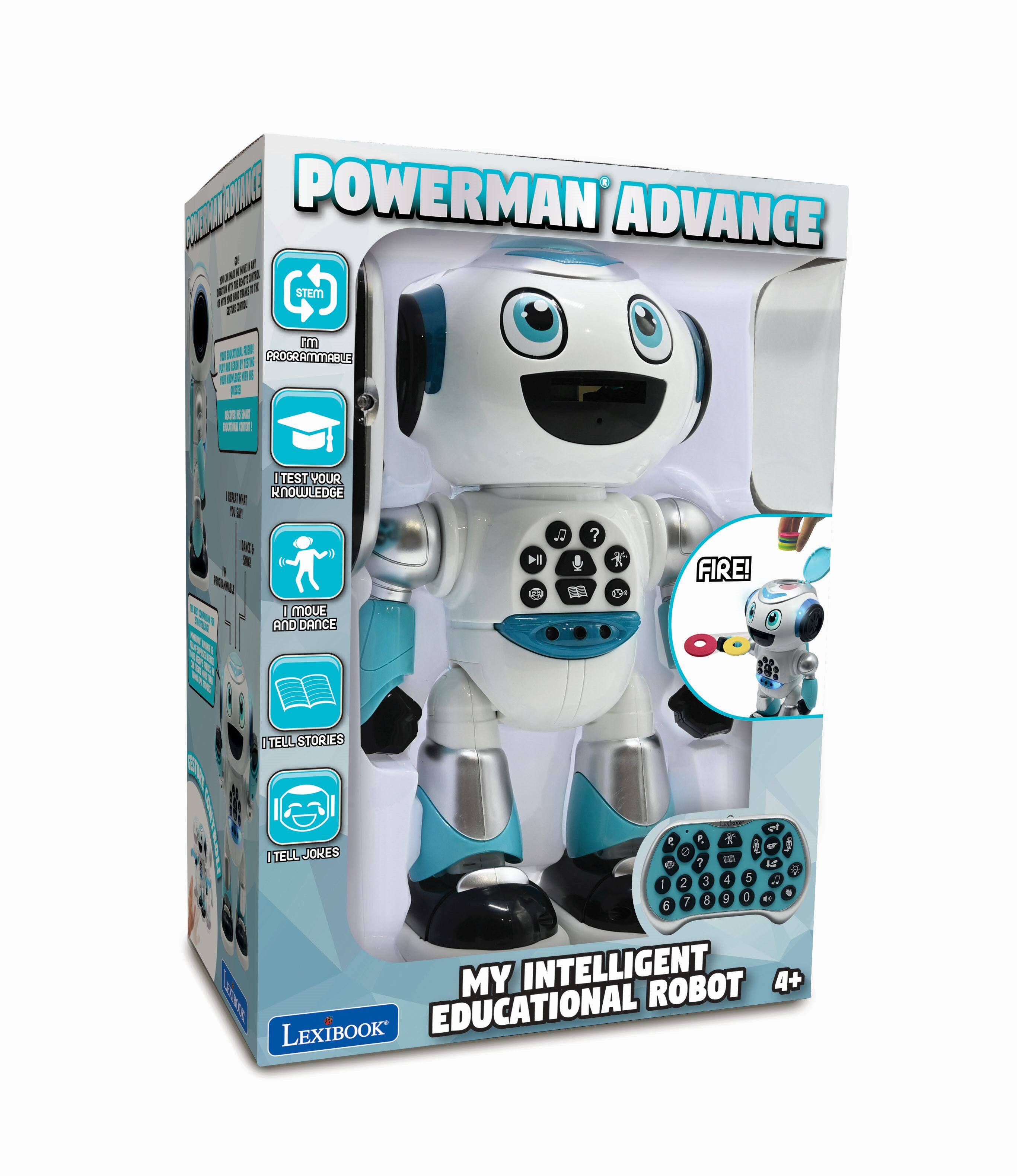 POWERMAN ADVANCE

STEM
I'M PROGRAMMABLE

TEST YOUR KNOWLEDGE

I MOVE AND DANCE

I TELL STORIES

I TELL JOKES

MY INTELLIGENT EDUCATIONAL ROBOT

4+

Lexibook