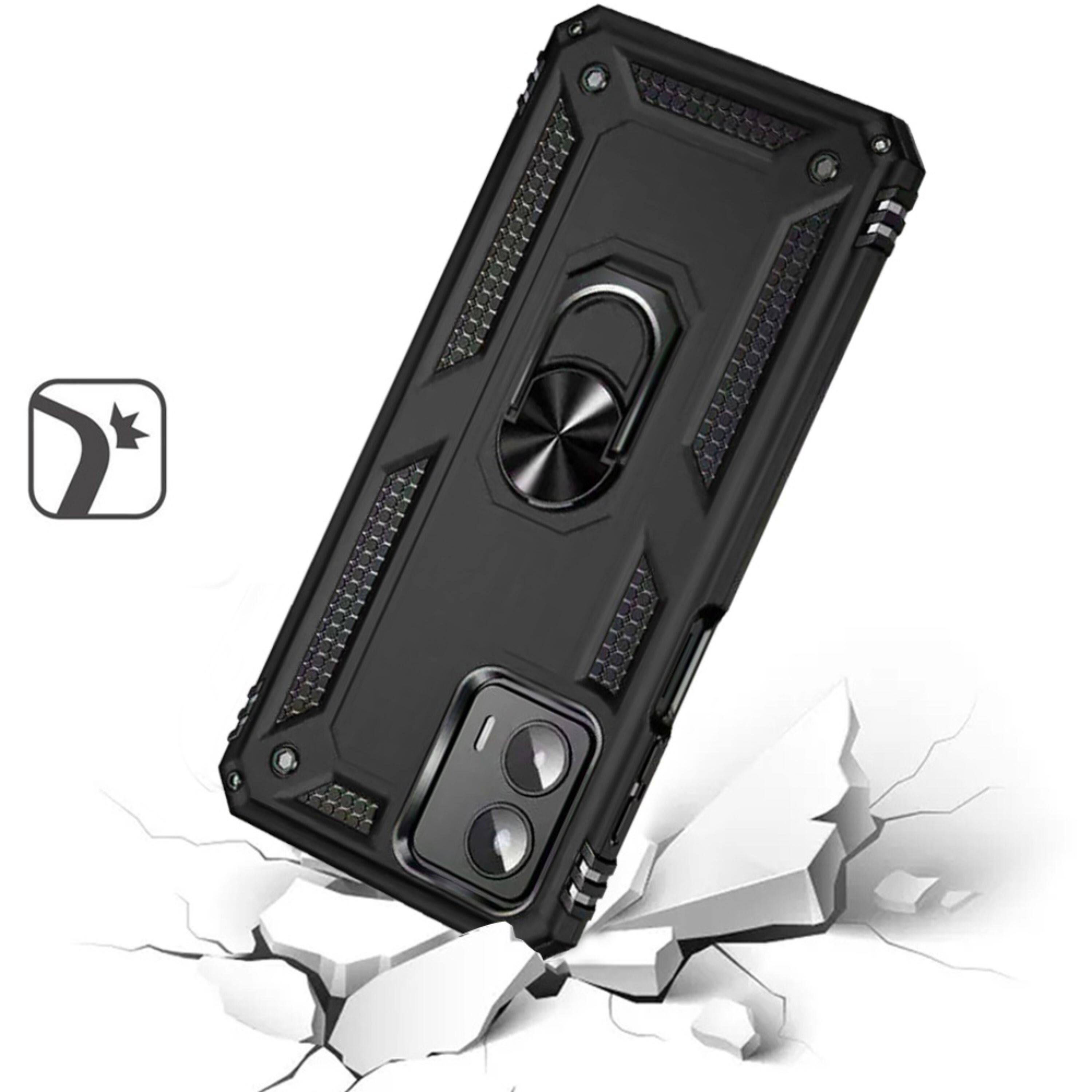 Left. Kitcheniva - Magnetic Ring Stand Hybrid Case With Tempered Glass For Moto G 5G 2024 Black - Black.