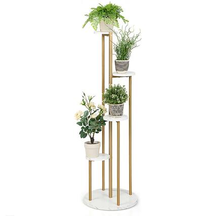 Front. Kadyn - Raised Planter Stand, Large Space Flower Rack Shelf,4-Tier 48.5 Inch Metal Plant Stand-White.