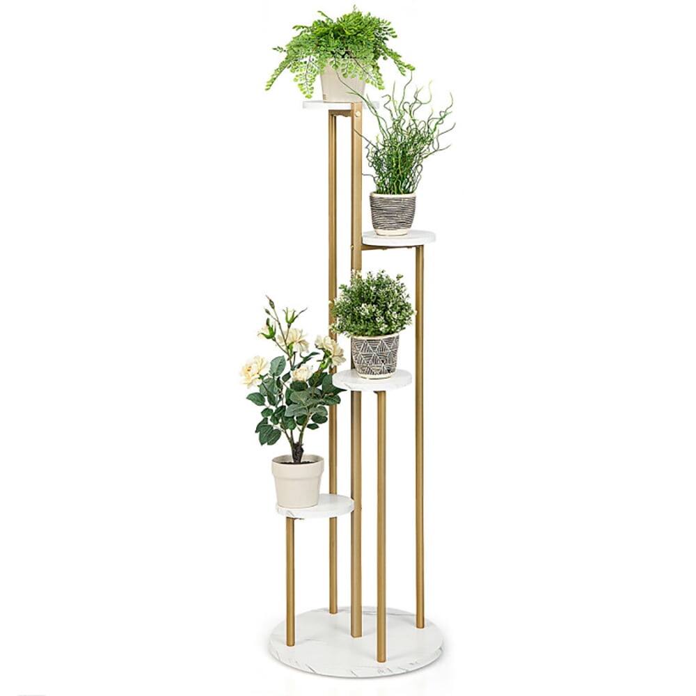Front. Kadyn - Raised Planter Stand, Large Space Flower Rack Shelf,4-Tier 48.5 Inch Metal Plant Stand-White.