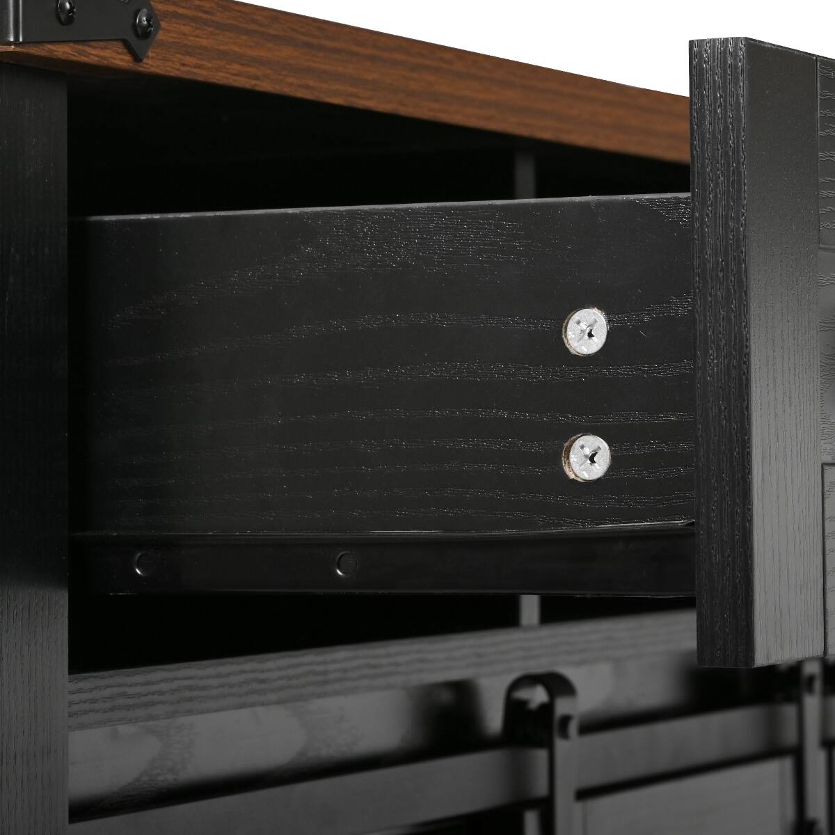Alt View 9. Loheer - Loheer Farmhouse Kitchen Island with Drop Leaf and Sliding Barn Door, Rolling Kitchen Cart with Power Outlet, Black - Black.