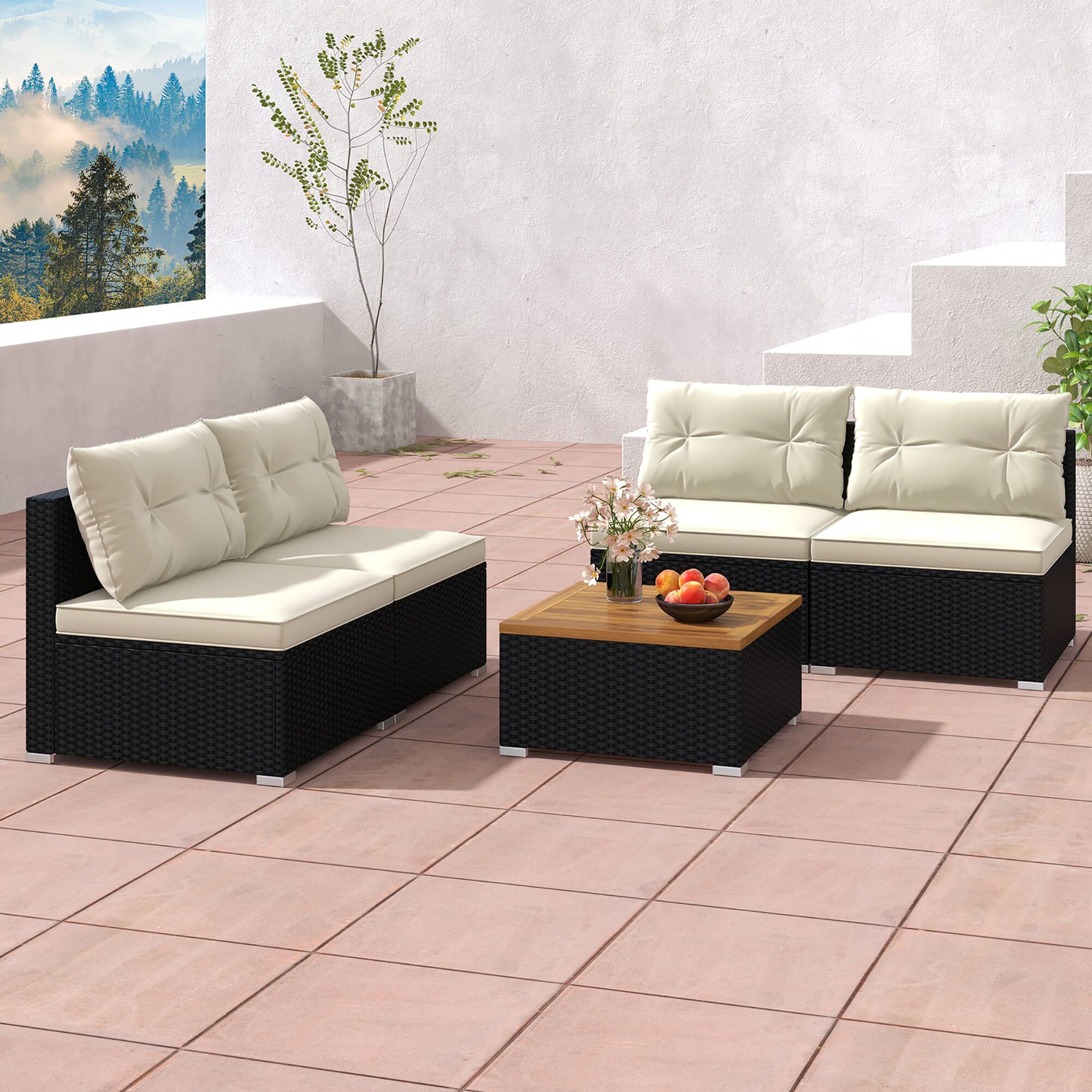 Alt View 9. Gymax - Gymax 5PCS Rattan Patio Conversation Sofa Set Outdoor Furniture Set w/ Off White Cushions - Off White.
