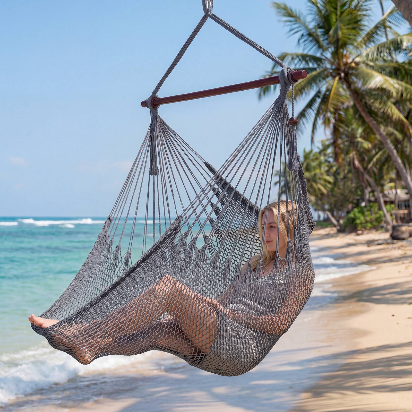 Alt View 3. Gymax - Gymax Caribbean Hammock Chair Large Soft-Spun Hanging Chair w/ Metal Spreader Bar Gray - Gray.