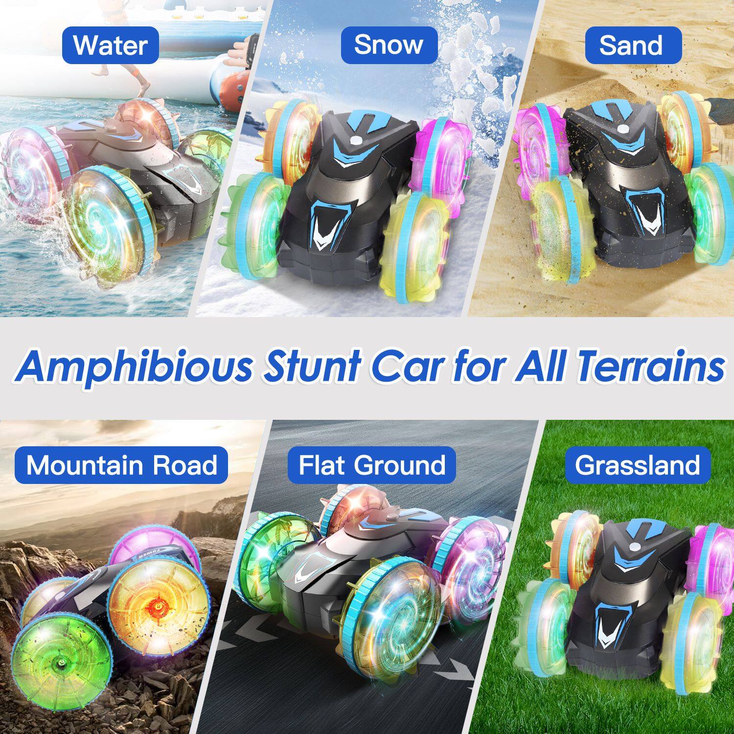 Water Snow Sand Amphibious Stunt Car for All Terrains  
Mountain Road Flat Ground Grassland