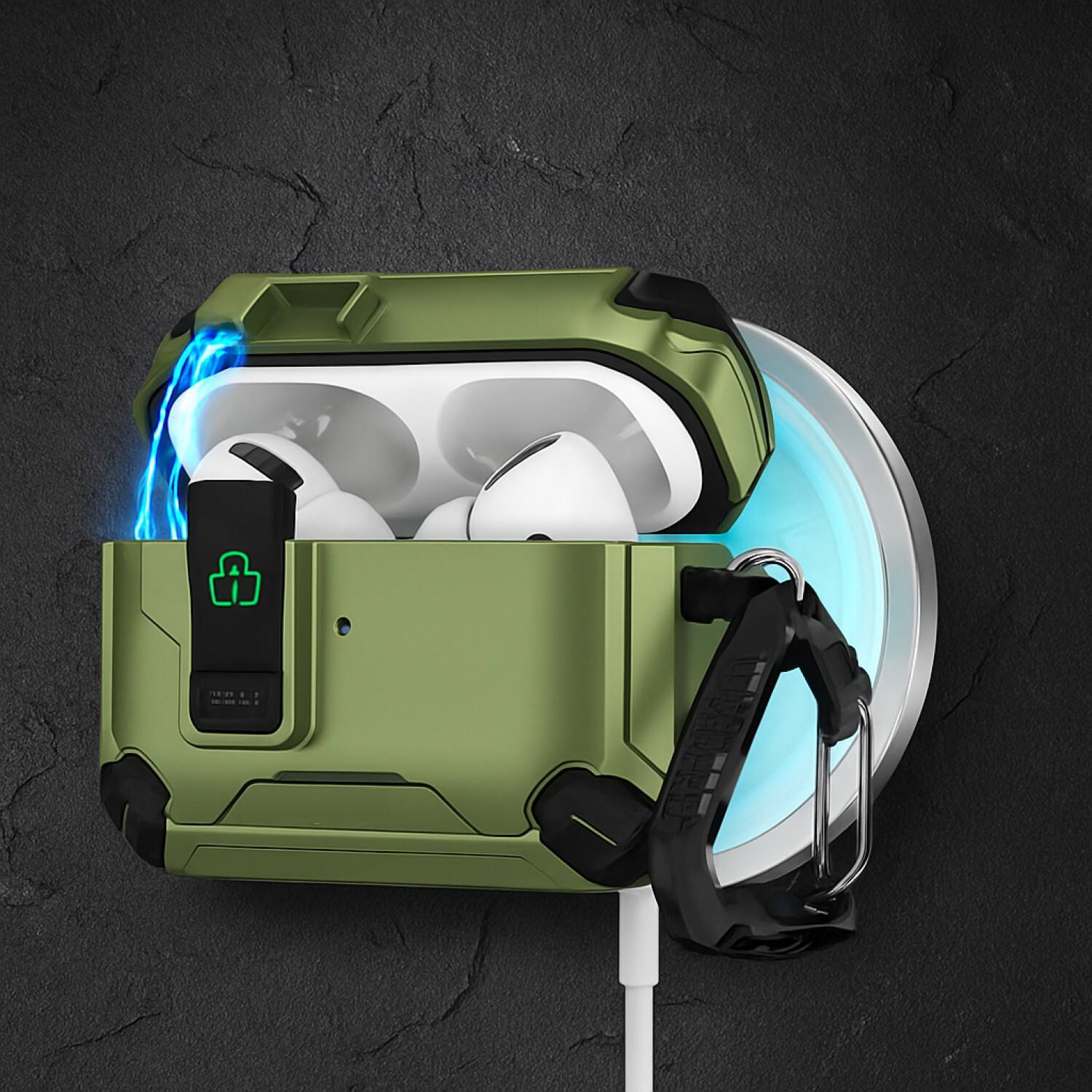 Left. SaharaCase - Apple Airpods Pro 3 Heavy Duty Case | Compatible with Magsafe | Secure Lock | Raider Series - Cactus Green.