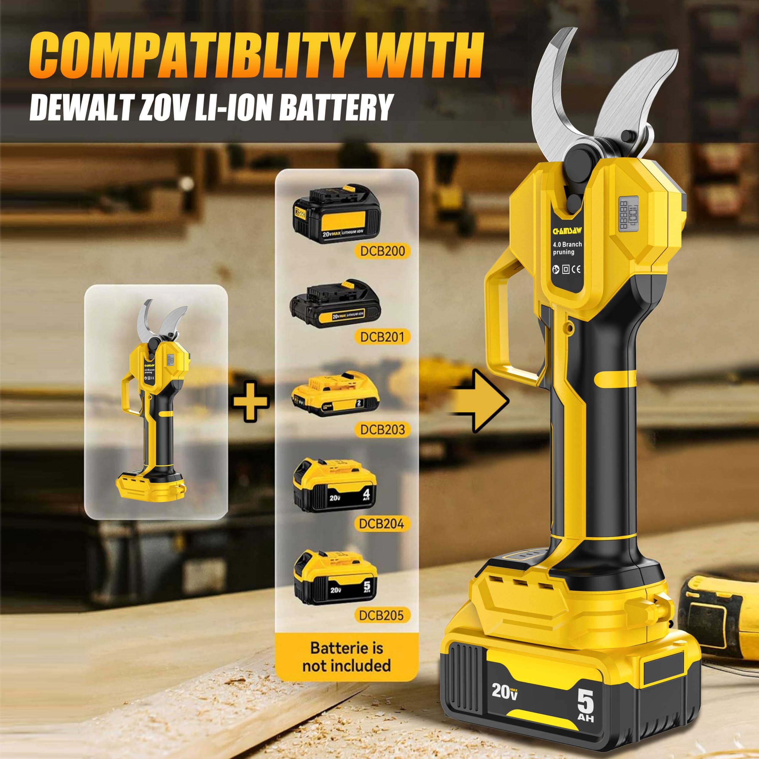 COMPATIBILITY WITH  
DEWALT ZOV LI-ION BATTERY

- DCB200
- DCB201
- DCB203
- DCB204
- DCB205

Batterie is not included

20v 5 AH
